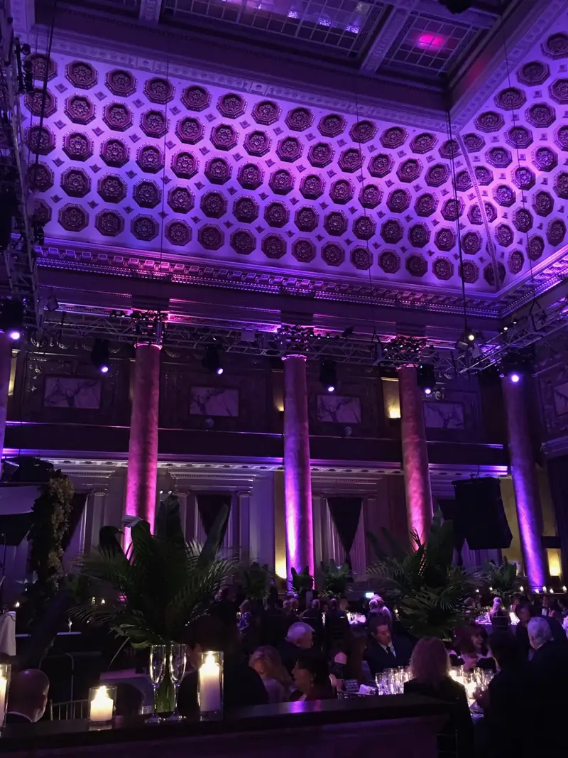Bowery, New York, NY: grand event space with magenta uplighting