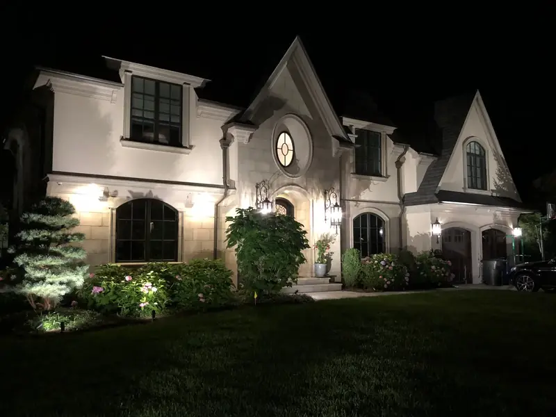 Residence, Cresskill, NJ: exterior lighting on a stone home